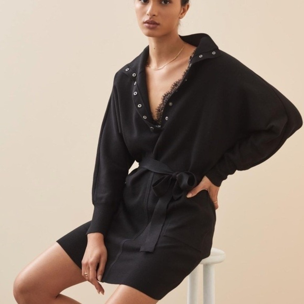 NWT Anthropologie Daily Practice Polo Knit Mini Dress Black M